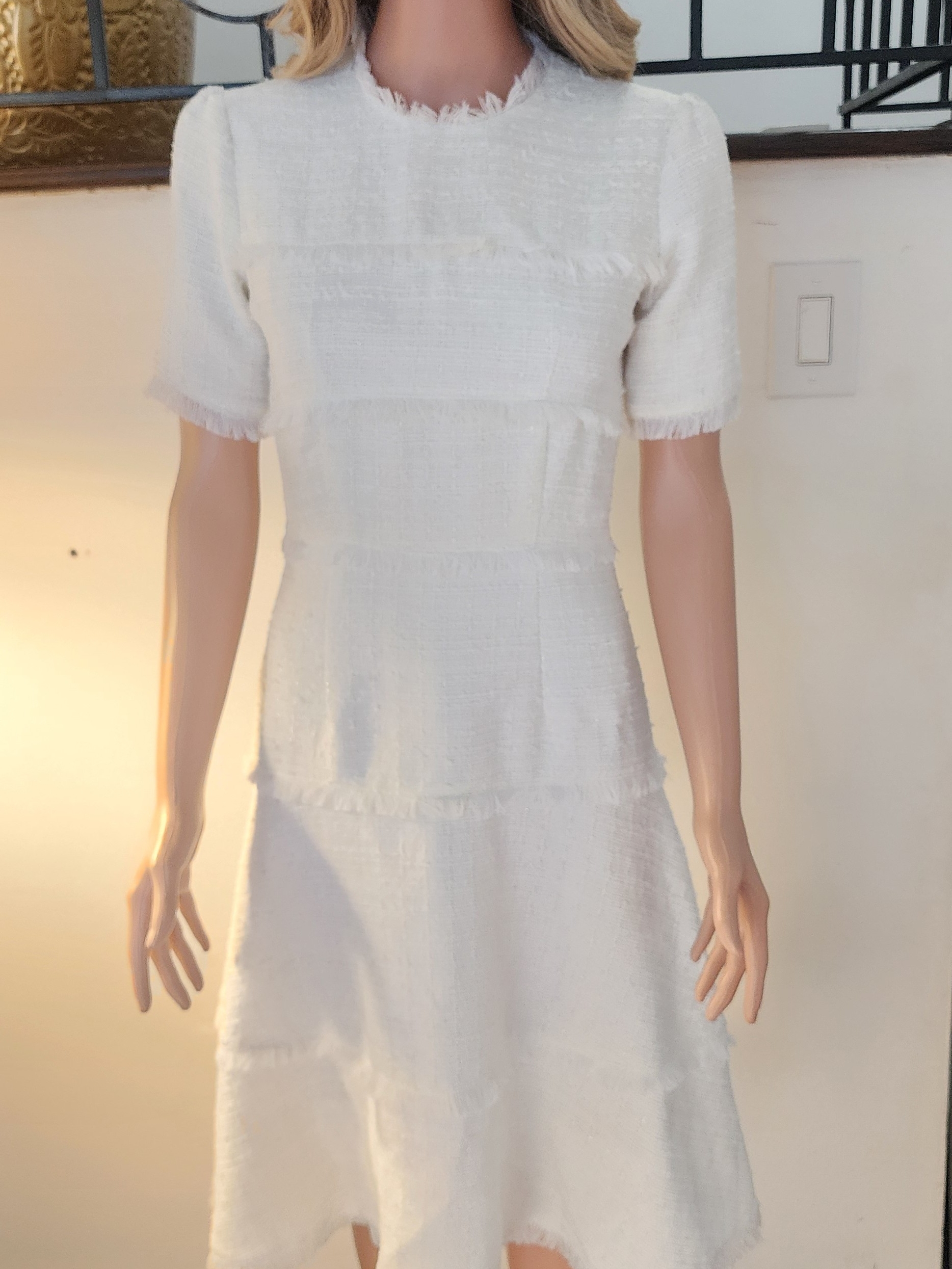 White Textured Short-Sleeve Fit & Flare Dress